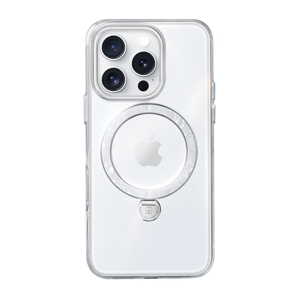 PYNANA iPhone 16 Pro Max Dancing Streamer Magsafe-貝殼磁圈保護殼(白)