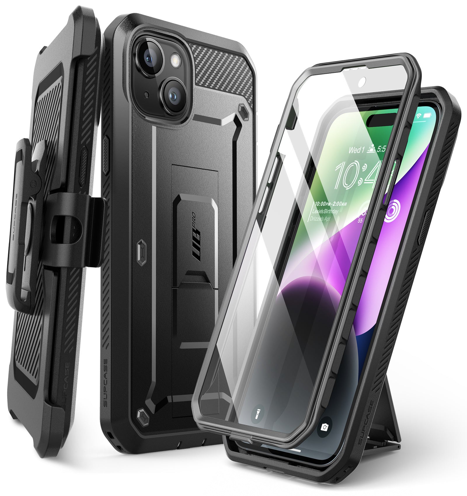 SUPCASE iPhone 15 UB Pro-抗震防摔支架保護殼(黑:  含螢幕防護膜、夾扣套)