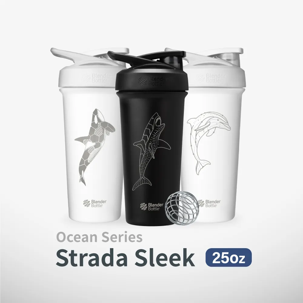 美國 Blender Bottle Strada Sleek 25oz 不鏽鋼保溫保冰杯 |  海洋系 虎鯨