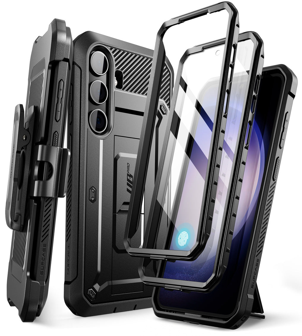SUPCASE Galaxy S24-抗震防摔支架保護殼(黑: 含螢幕防護膜、夾扣套)