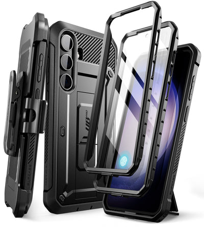SUPCASE Galaxy S24-抗震防摔支架保護殼(黑: 含螢幕防護膜、夾扣套)