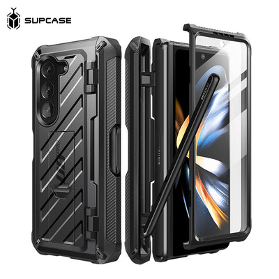 SUPCASE Galaxy Z Fold 5-抗震防摔支架保護殼(黑: 含S Pen 筆槽、螢幕防護膜、夾扣套)
